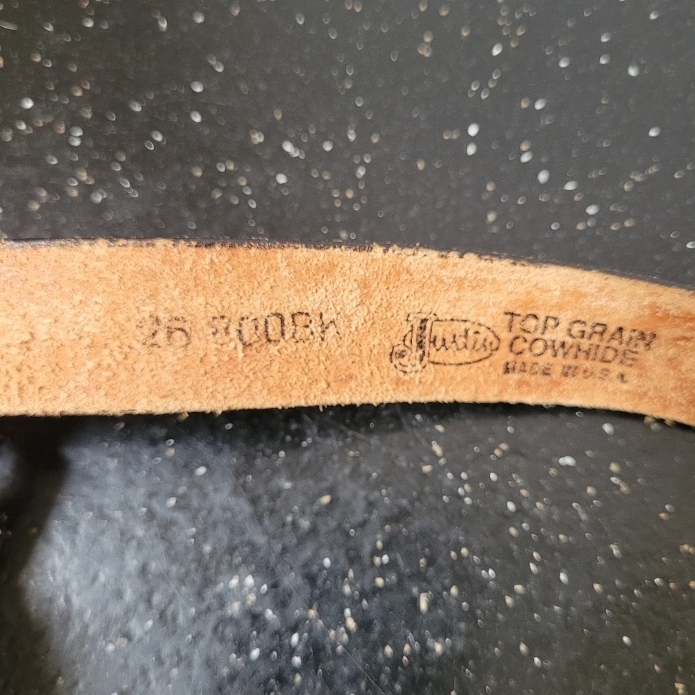 Justin Boots Black Tooled Leather Belt With Concho Detail No Buckle Kids Size 26